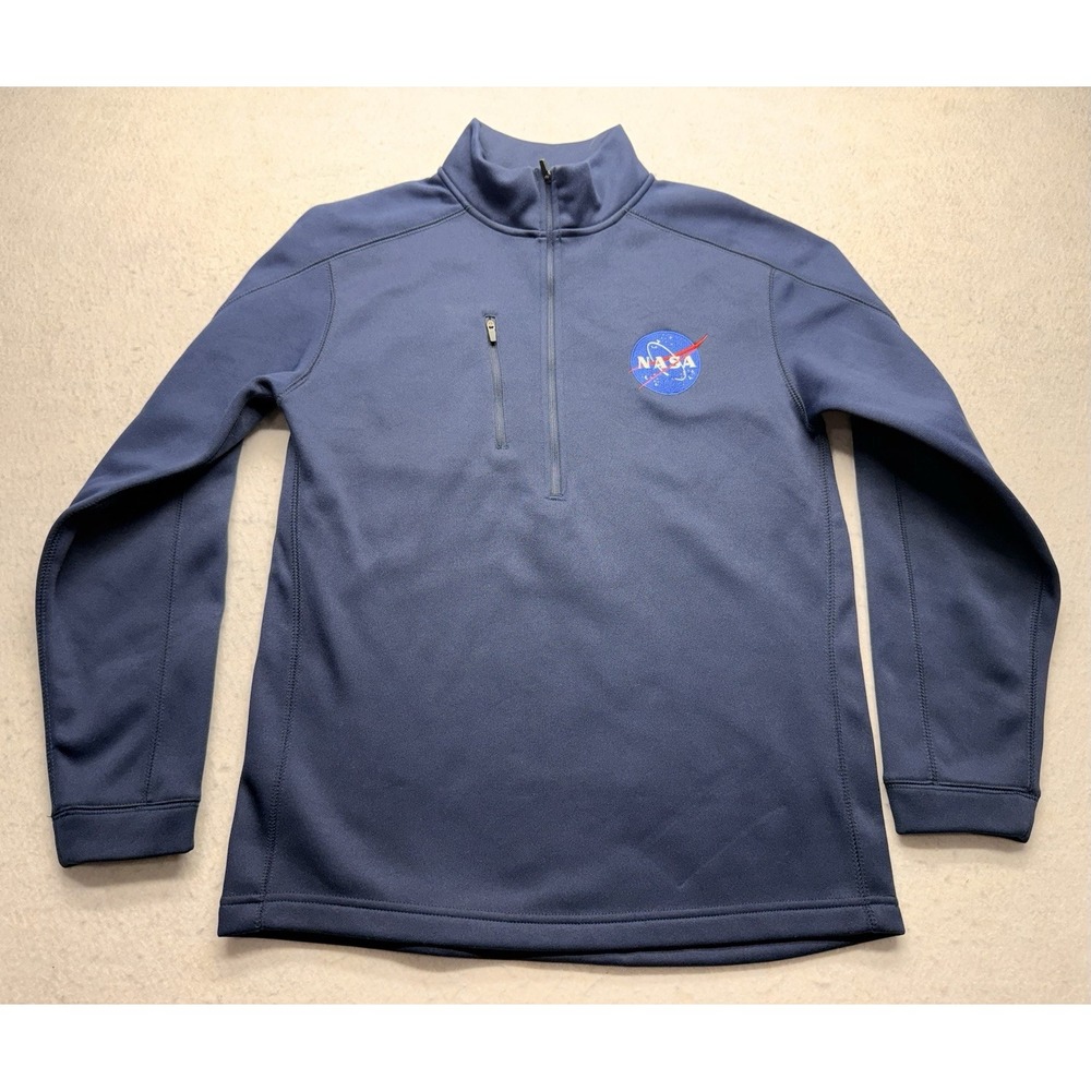 Ouray Sportswear NASA Quarter Zip Fleece Pullover Sweater Navy Blue Men Size S